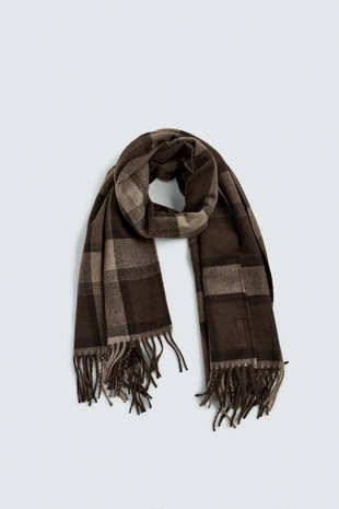 Шарф в клетку с бахромой- Заказать в России