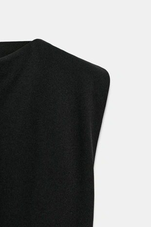 Black | 1165/851/800 - Zara Топ из крепа с баской и подплечниками