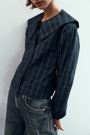 Рубашка из поплина в клетку с воротником питер пэн- Заказать в России