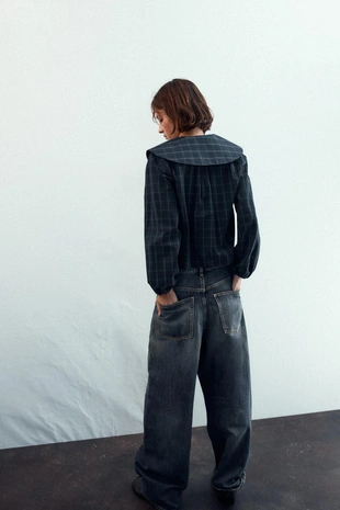 Рубашка из поплина в клетку с воротником питер пэн- Заказать в России