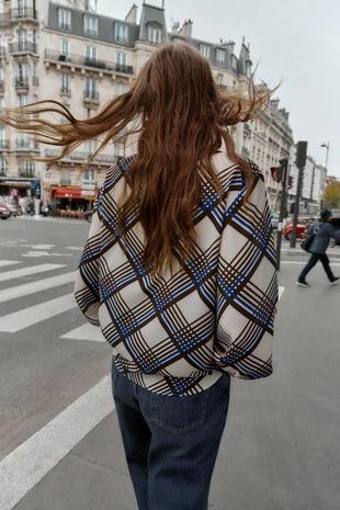 Рубашка в клетку с воротником-стойкой- Заказать в России