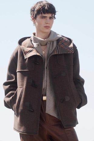 Пальто из ограниченной коллекции из шерсти с контрастной отделкой в клетку до середины икры- Заказать в России