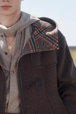 Пальто из ограниченной коллекции из шерсти с контрастной отделкой в клетку до середины икры- Заказать в России