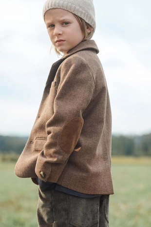 Купить Zara Эксклюзивный пиджак из рыбьего кости с шерстью и налокотниками