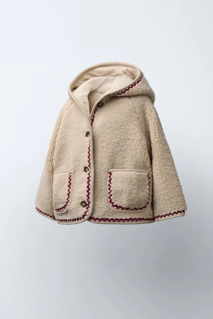FAUX SHEARLING JACKET WITH WAVY TRIM AND FLEECE LINING- Заказать в России