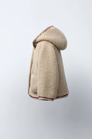 FAUX SHEARLING JACKET WITH WAVY TRIM AND FLEECE LINING- Заказать в России
