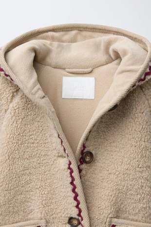 FAUX SHEARLING JACKET WITH WAVY TRIM AND FLEECE LINING- Заказать в России