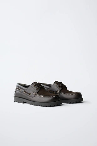 Brown | 4548/630/700 - Zara Комбинированные кожаные топсайдеры