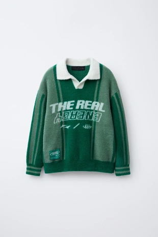 Свитер поло из ворсистого трикотажа с текстом- Заказать в России