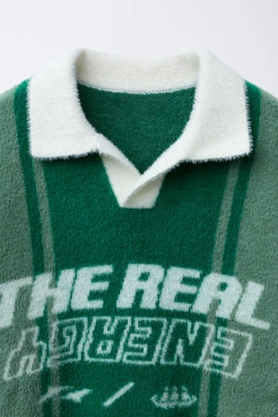 Свитер поло из ворсистого трикотажа с текстом- Заказать в России