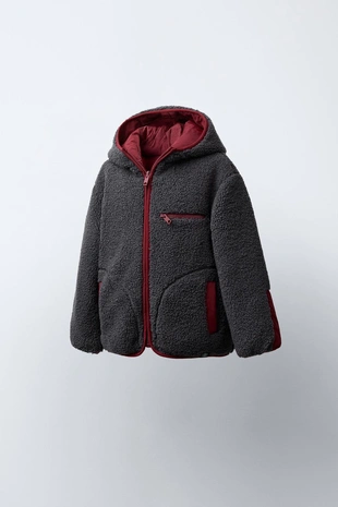 Dark red | 3791/557/641 - Zara Двусторонняя куртка из искусственной овчины WATER REPELLENT
