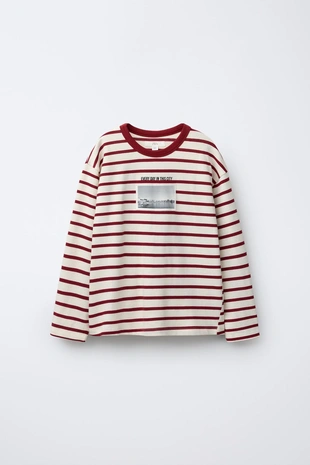 Купить Zara Лонгслив в полоску с надписью «а-корунья»