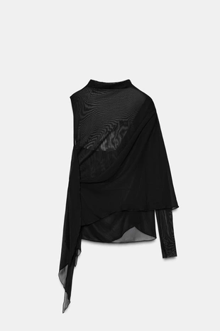 Купить Zara Топ из полупрозрачной ткани с рукавами-накидками