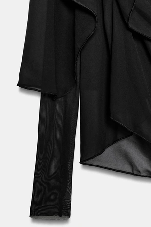 Black | 6050/815/800 - Zara Топ из полупрозрачной ткани с рукавами-накидками