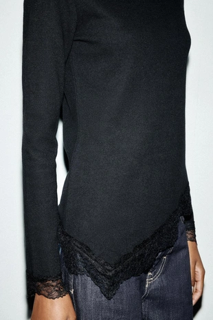 Black | 5039/229/800 - Zara Топ из мягкого кружева