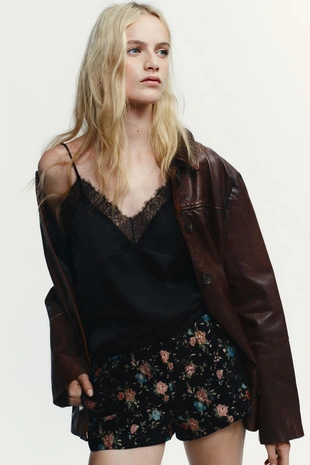 Black | 8501/331/800 - Zara Атласный топ с кружевом
