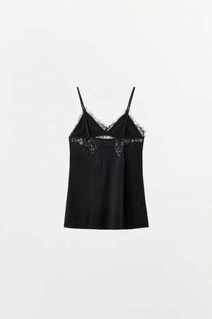 Black | 1223/639/800 - Zara Топ крупной вязки с кружевом
