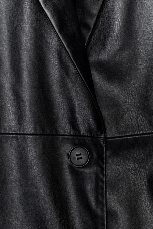 Пальто из искусственной кожи съемный воротник- Заказать в России