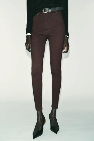 Dark brown | 8372/558/716 - Zara Джеггинсы со средней посадкой и ремнем