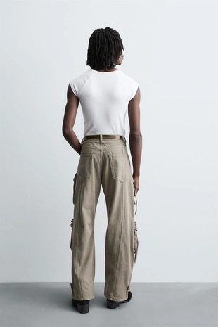 Джинсовые брюки карго с карманами- Заказать в России