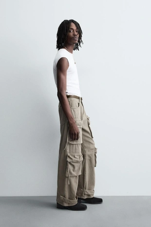 Джинсовые брюки карго с карманами- Заказать в России