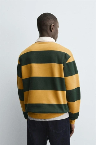 Green stripe | 0526/310/390 - Zara Толстовка-поло с контрастным воротником