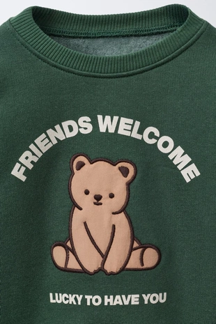 Green | 0377/613/500 - Zara BEAR SWEATSHIRT AND RIBBED FLORAL LEGGINGS SET