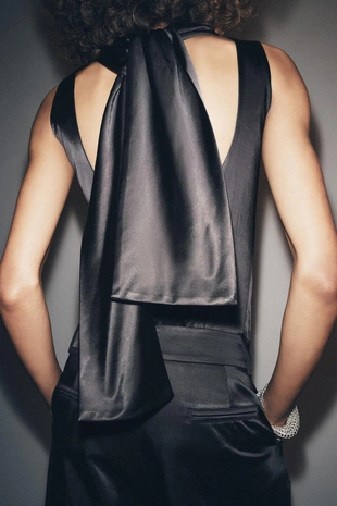 Black | 9315/242/800 - Zara Атласный топ без рукавов — ZW COLLECTION