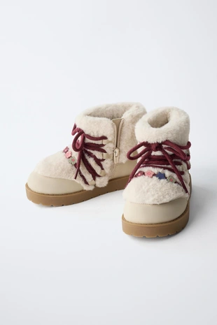 Ecru White | 6145/630/002 - Zara Ботинки с бисером и искусственным мехом