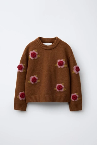 Caramel | 2209/705/732 - Zara Вязаный джемпер с цветочными аппликациями