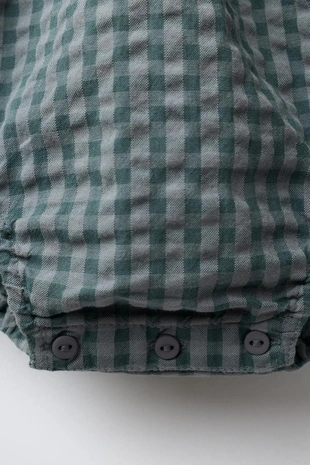 Blue / Grey | 5770/567/485 - Zara Комбинезон в клетку с вышивкой