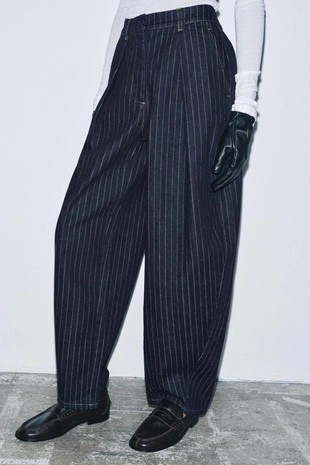 Купить Zara Джинсы ZW COLLECTION BALLOON в полоску со средней посадкой