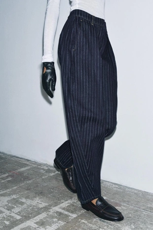 Blue | 5216/274/400 - Zara Джинсы ZW COLLECTION BALLOON в полоску со средней посадкой