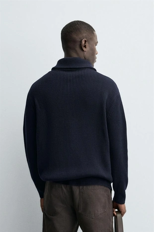 Navy blue | 9598/398/401 - Zara Кардиган платочной вязки с застежкой-молнией