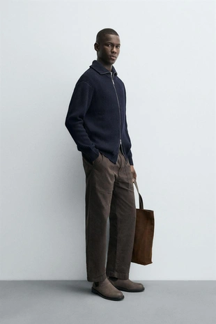 Кардиган платочной вязки с застежкой-молнией- Заказать в России