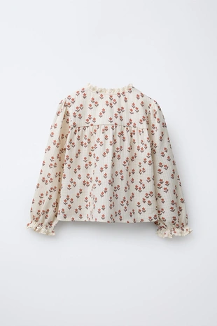 Ecru | 6449/569/712 - Zara Рубашка с цветами и кружевом