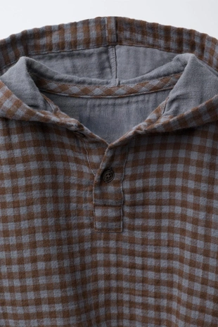 Brown | 6048/539/700 - Zara Куртка-рубашка в клетку с капюшоном