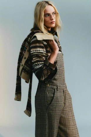 Длинный комбинезон в клетку с шерстью- Заказать в России