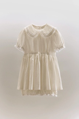 Комбинезон-платье с воротником питер пэн и узором из сетки- Заказать в России