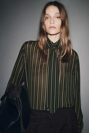 Купить Zara Струящаяся рубашка в полоску с галстуком — ZW COLLECTION