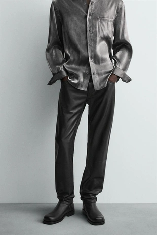 Узкие кожаные брюки- Заказать в России