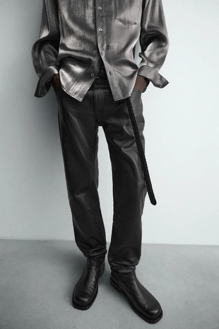 Узкие кожаные брюки- Заказать в России