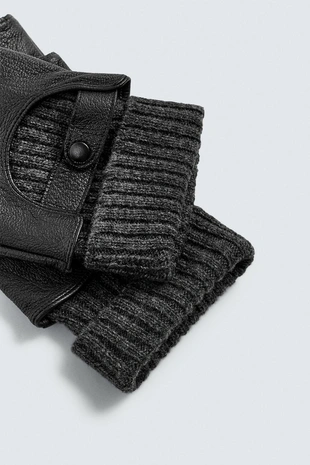 Комбинированные кожаные перчатки без пальцев- Заказать в России