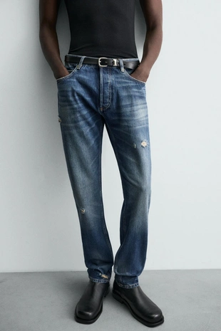 Джинсы SLIM FIT с разрезами- Заказать в России