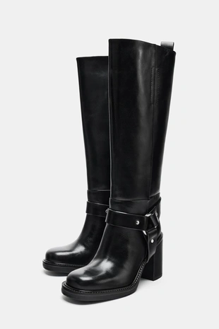 Black | 1034/610/800 - Zara Кожаные ботинки с пряжками