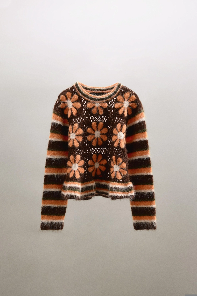 Трикотажный цветочный свитер