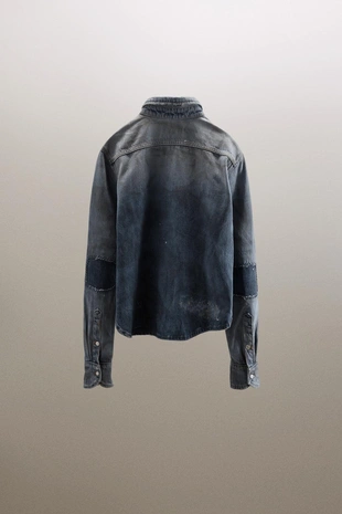 Рубашка из джинсы TRF с эффектом выцветания и порванными участками- Заказать в России