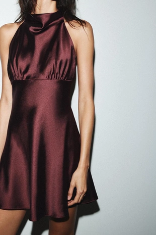 Burgundy | 9106/331/686 - Zara Короткое атласное платье