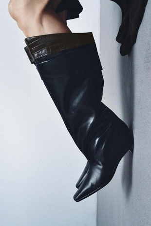 Купить Zara Высокие кожаные сапоги — LIMITED EDITION