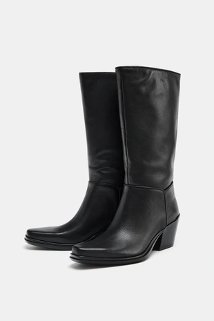 Black | 1118/610/800 - Zara Кожаные ботильоны в ковбойском стиле